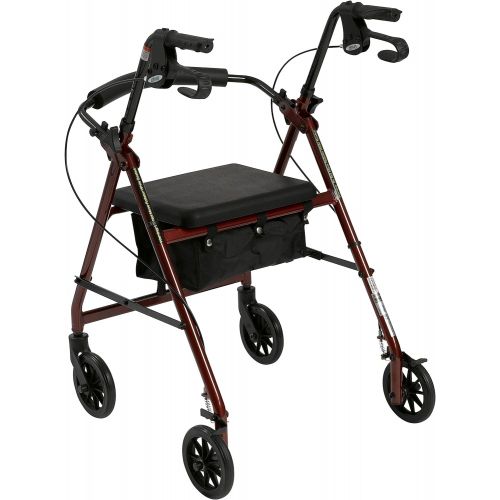  Drive Medical Aluminum Rollator Walker Fold Up and Removable Back Support, Padded Seat, 6 Wheels, Black