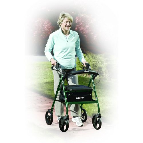  Drive Medical Aluminum Rollator Walker Fold Up and Removable Back Support, Padded Seat, 6 Wheels, Black