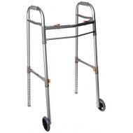 Drive Medical Deluxe Two Button Folding Universal Walker with 5 Wheels, Gray, AdultJunior