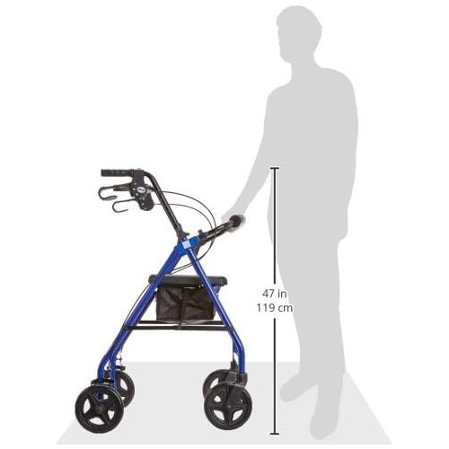 Drive Medical Rollator Walker with Fold Up and Removable Back Support and Padded Seat, Blue