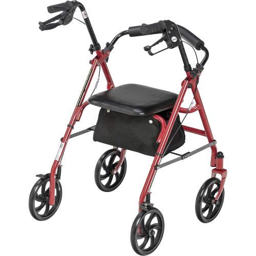  Drive Medical Four Wheel Rollator with Fold Up Removable Back Support, Red