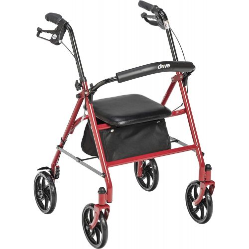  Drive Medical Four Wheel Rollator with Fold Up Removable Back Support, Red