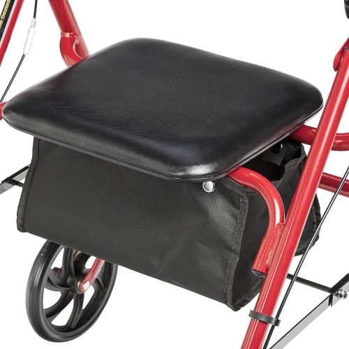  Drive Medical Four Wheel Rollator with Fold Up Removable Back Support, Red