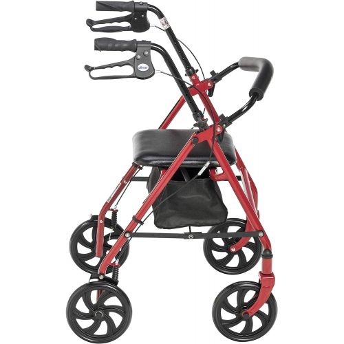  Drive Medical Four Wheel Rollator with Fold Up Removable Back Support, Red