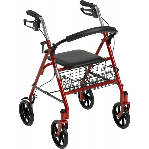  Drive Medical Four Wheel Rollator with Fold Up Removable Back Support, Red