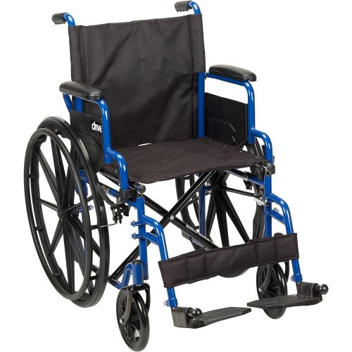  Drive Medical Blue Streak Wheelchair with Flip Back Desk Arms, Swing Away Footrests, 18 Seat