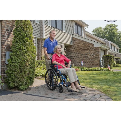  Drive Medical Blue Streak Wheelchair with Flip Back Desk Arms, Swing Away Footrests, 18 Seat