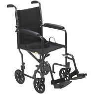 Drive Medical Lightweight Steel Transport Wheelchair, Fixed Full Arms, 19 Seat, Silver