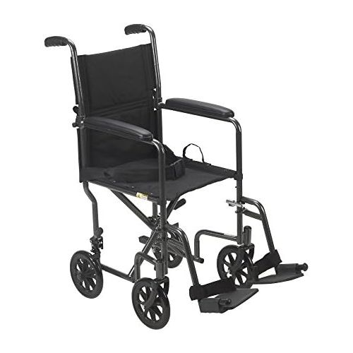  Drive Medical Lightweight Steel Transport Wheelchair, Fixed Full Arms, 19 Seat, Silver