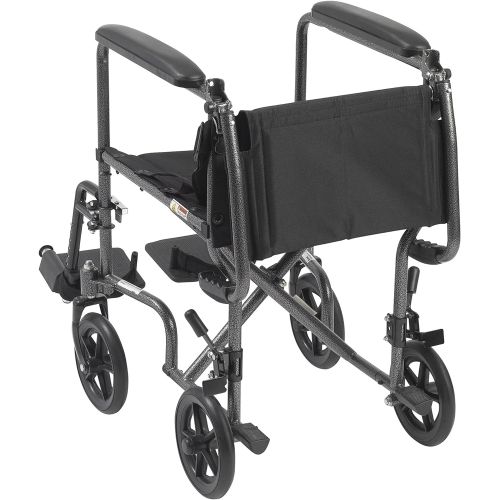  Drive Medical Lightweight Steel Transport Wheelchair, Fixed Full Arms, 19 Seat, Silver