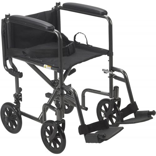  Drive Medical Lightweight Steel Transport Wheelchair, Fixed Full Arms, 19 Seat, Silver