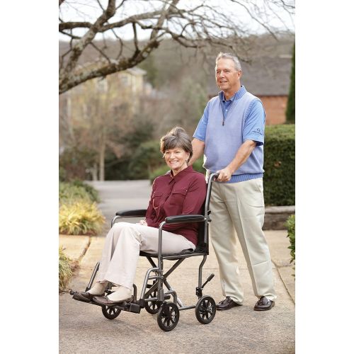  Drive Medical Lightweight Steel Transport Wheelchair, Fixed Full Arms, 19 Seat, Silver