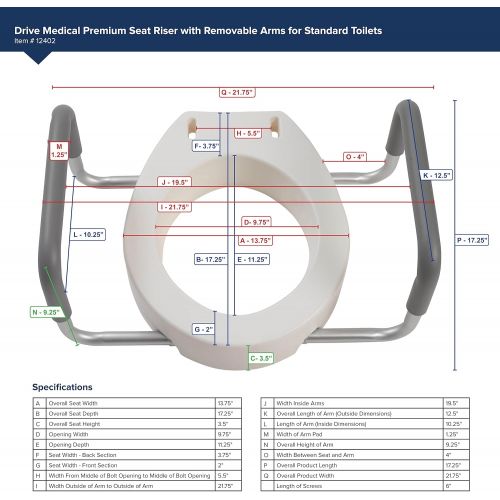  Drive Medical Premium Seat Riser with Removable Arms, Elongated Seat