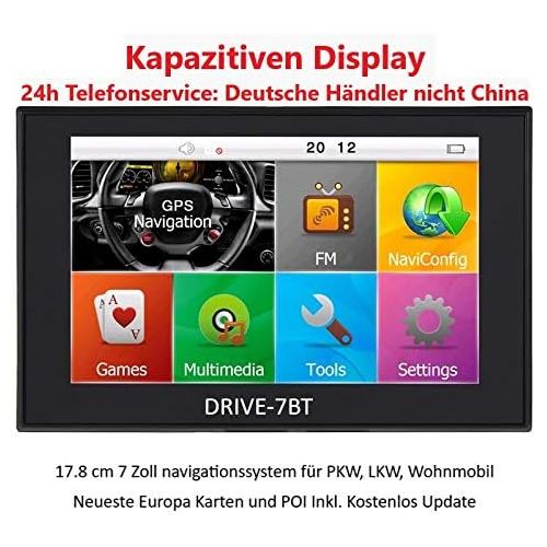  [아마존베스트]Drive-tech 7 Inch Navigation Device for Trucks, Cars, Buses, Caravans, Includes TMC Bluetooth, AV-IN, 256 MB, 8 GB, Flash Free Map Update, Dangerous Goods.