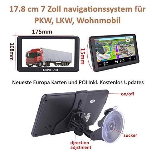  [아마존베스트]Drive-tech DRIVE-7BT 7 Inch Navigation Device for Lorries, Cars, BUS, Caravan and Camper Radar Warner, Free Map Update,. Bluetooth, AV-IN INKL Reversing Camera with 15 m Long Cable