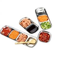 Drizzle Sauce Dish Stainless Steel Soy Tomato Sauce Salt Vinegar Sugar Spices Flavor Condiment Dip Bowls Korean BBQ Home Kitchen Plates (Three squares(3pcs))