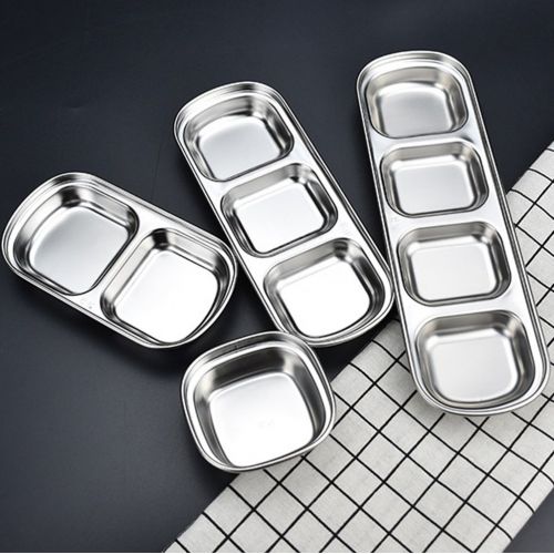  Drizzle Sauce Dish Stainless Steel Soy Tomato Sauce Salt Vinegar Sugar Spices Flavor Condiment Dip Bowls Korean BBQ Home Kitchen Plates (Three squares(3pcs))