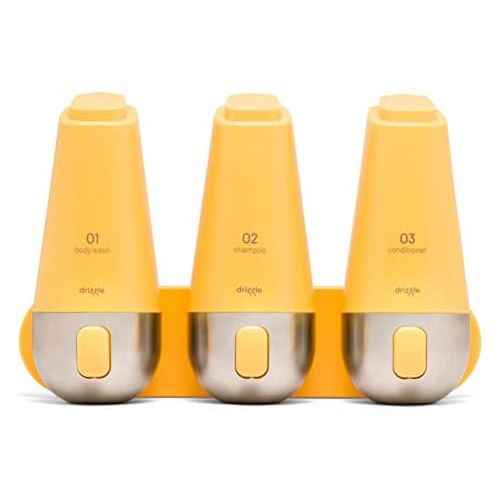  [아마존베스트]Drizzle drizzle 3-Chamber Soap & Shampoo Shower Dispenser, Wall Mounted with Stainless Steel (Yellow)