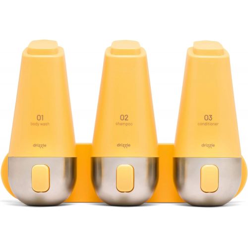  [아마존베스트]Drizzle drizzle 3-Chamber Soap & Shampoo Shower Dispenser, Wall Mounted with Stainless Steel (Yellow)