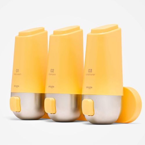  [아마존베스트]Drizzle drizzle 3-Chamber Soap & Shampoo Shower Dispenser, Wall Mounted with Stainless Steel (Yellow)