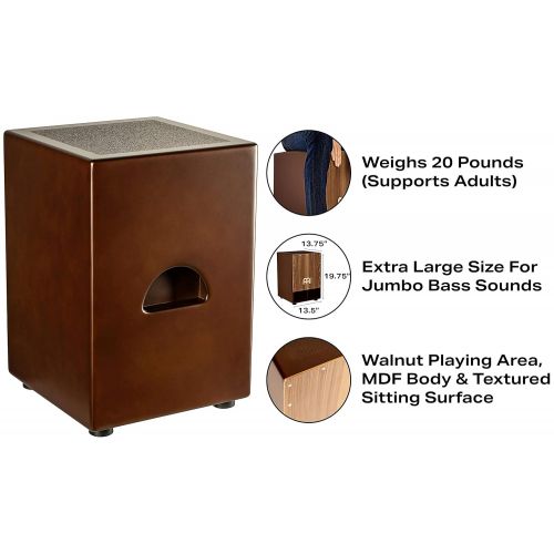  Meinl Percussion Jumbo Bass Subwoofer Cajon with Internal Snares-NOT Made in China-Walnut Playing Surface, 2-Year Warranty, (SUBCAJ5WN)