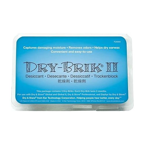  Dry-Brik® II Desiccant Blocks - 3 Blocks (1 Pack of 3 Blocks)| Replacement Moisture Absorbing Block for the Global II and Zephyr by Dry & Store | Hearing Device Dehumidifiers