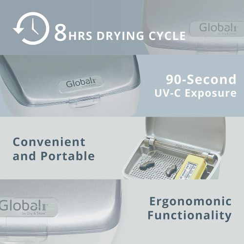  Global II by Dry & Store Electric Hearing Aid Dehumidifier with UV-C Lamp Sanitizer