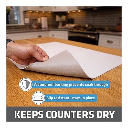  Drymate XL Dish Drying Mat, Oversized (19”x24”), Low-Profile, Super Absorbent, Quick Dry Fabric, Waterproof & Slip-Resistant, for Kitchen Counter, Trimmable, Easy to Clean (USA Made)(White)