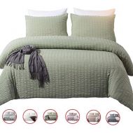 [아마존 핫딜] DuShow Queen Duvet Cover Set Solid Soft Seersucker Bedding Set Hotel Quality High Thread Count 3 Pieces Comforter Cover Set Green