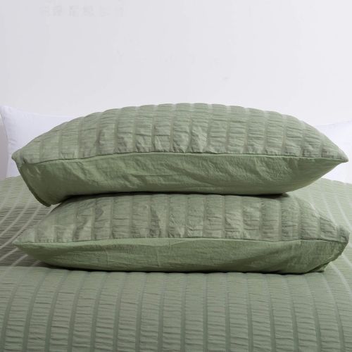  [아마존 핫딜] DuShow Queen Duvet Cover Set Solid Soft Seersucker Bedding Set Hotel Quality High Thread Count 3 Pieces Comforter Cover Set Green