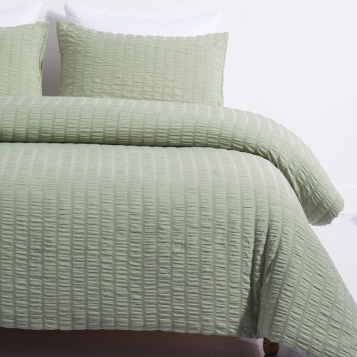  [아마존 핫딜] DuShow Queen Duvet Cover Set Solid Soft Seersucker Bedding Set Hotel Quality High Thread Count 3 Pieces Comforter Cover Set Green