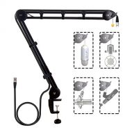 DuaFire Microphone Arm Stand, Long Mic Suspension Scissor Stand Boom Arm Desk Mount for Blue Yeti Snowball and Audio-Technica Mic with 10 feet Cable in Studio, Video Room, TV Stati