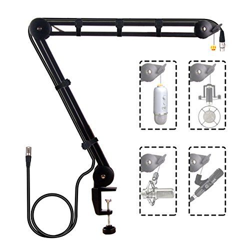  DuaFire Microphone Arm Stand, Long Mic Suspension Scissor Stand Boom Arm Desk Mount for Blue Yeti Snowball and Audio-Technica Mic with 10 feet Cable in Studio, Video Room, TV Stati