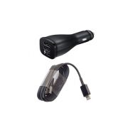 Dual Port Fast Car Charger with Type C and Micro USB Cable - Black