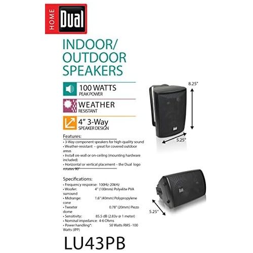  [아마존베스트]Dual Electronics LU43PB 3-Way High Performance Outdoor Indoor Speakers with Powerful Bass | Effortless Mounting Swivel Brackets | All Weather Resistance | Expansive Stereo Sound Co