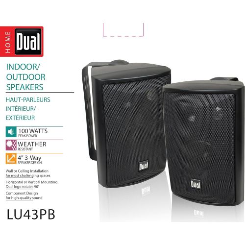  [아마존베스트]Dual Electronics LU43PB 3-Way High Performance Outdoor Indoor Speakers with Powerful Bass | Effortless Mounting Swivel Brackets | All Weather Resistance | Expansive Stereo Sound Co