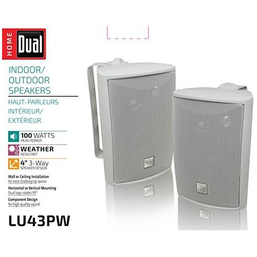  [아마존베스트]Dual Electronics LU43PW 3-Way High Performance Outdoor Indoor Speakers with Powerful Bass | Effortless Mounting Swivel Brackets | All Weather Resistance | Expansive Stereo Sound Co