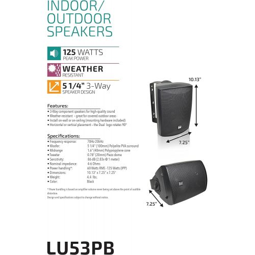  [아마존베스트]Dual Electronics LU53PB 3-Way High Performance Outdoor Indoor Speakers with Powerful Bass | Effortless Mounting Swivel Brackets | All Weather Resistance | Expansive Stereo Sound Co
