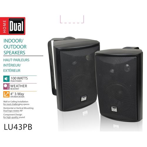  Dual Electronics LU43PB 3-Way High Performance Outdoor Indoor Speakers with Powerful Bass | Effortless Mounting Swivel Brackets | All Weather Resistance | Expansive Stereo Sound Co