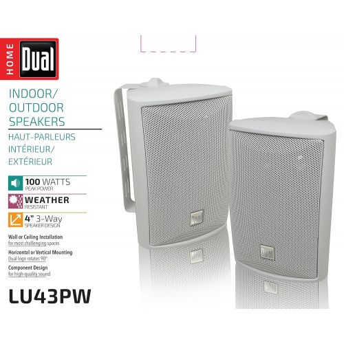  Dual Electronics LU43PW 3-Way High Performance Outdoor Indoor Speakers with Powerful Bass | Effortless Mounting Swivel Brackets | All Weather Resistance | Expansive Stereo Sound Co