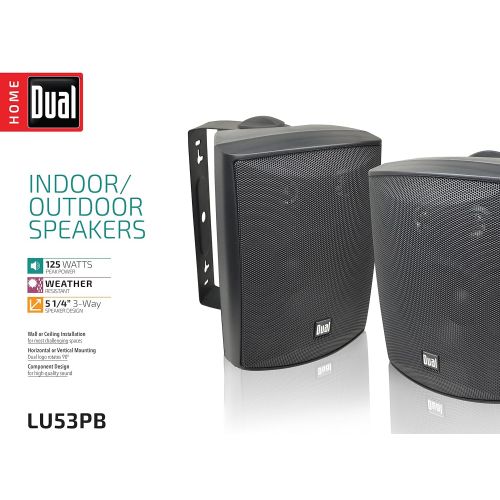  Dual Electronics LU53PB 3-Way High Performance Outdoor Indoor Speakers with Powerful Bass | Effortless Mounting Swivel Brackets | All Weather Resistance | Expansive Stereo Sound Co