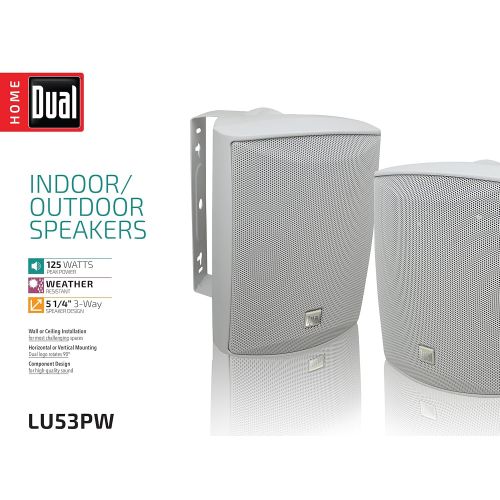  Dual Electronics LU53PW 5 ¼ inch 3-Way High Performance Indoor, Outdoor & Bookshelf Studio Monitor Speakers with Swivel Brackets & 125 Watts Peak Power (Sold in Pairs)