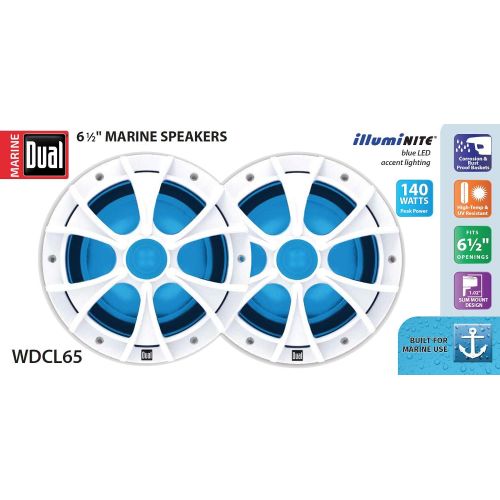  Dual Electronics WDCL65 6.5-inch Marine Speakers with Blue illumiNITE LED Accent Lighting