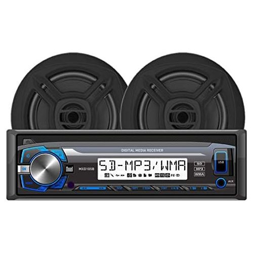  Dual Electronics MCP103B Multimedia Detachable Marine Stereo with USB, SD Card Ports, 6.5 Inch Dual Cone Marine Speakers and Marine Antenna