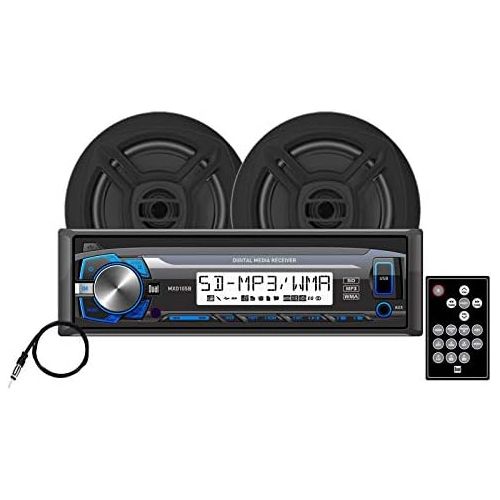  Dual Electronics MCP103B Multimedia Detachable Marine Stereo with USB, SD Card Ports, 6.5 Inch Dual Cone Marine Speakers and Marine Antenna