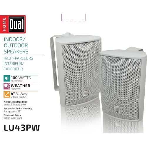 Dual Electronics LU43PW 3-Way High Performance Outdoor Indoor Speakers with Powerful Bass Effortless Mounting Swivel Brackets All Weather Resistance Expansive Stereo Sound Coverage