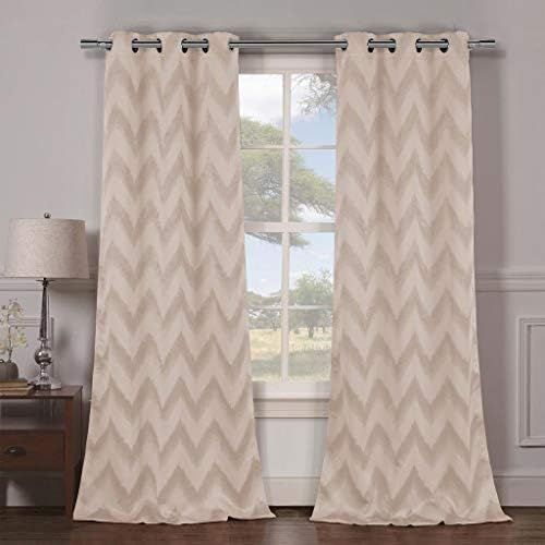  Duck River Textiles Lysanna Chevron Blackout Darkening Window Curtain Set of 2 Panels, 38 x 84, Beige