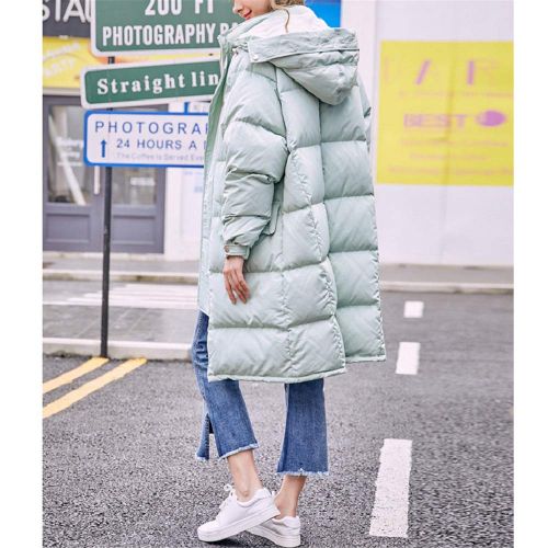  Duck down LQYRF Winter Ladies Long Hooded Loose Zipper Bean Green Thick Down Jacket 76%~80% White Duck Down Polyester