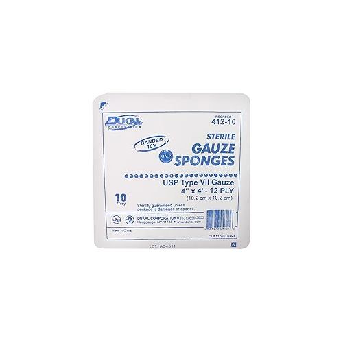  Dukal 412-10 Gauze Sponge, Type VII, Sterile, 12-Ply Premium in Hard Trays, 4