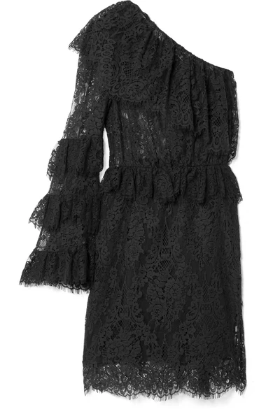 Dundas Ruffled one-shoulder cotton-blend lace mini dress